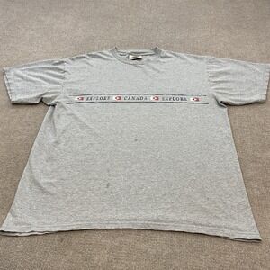 Vintage Canada T Shirt Men Large Gray Explore Canada 90s Quality Goods Tag Retro